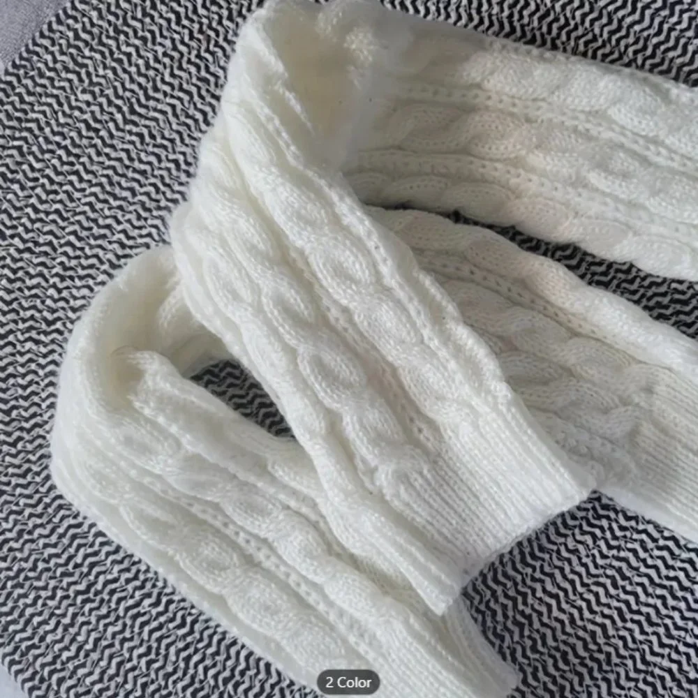 Ribbed Knitted Mid-length Gloves Warm Sleeves Solid Color Elastic Finger…